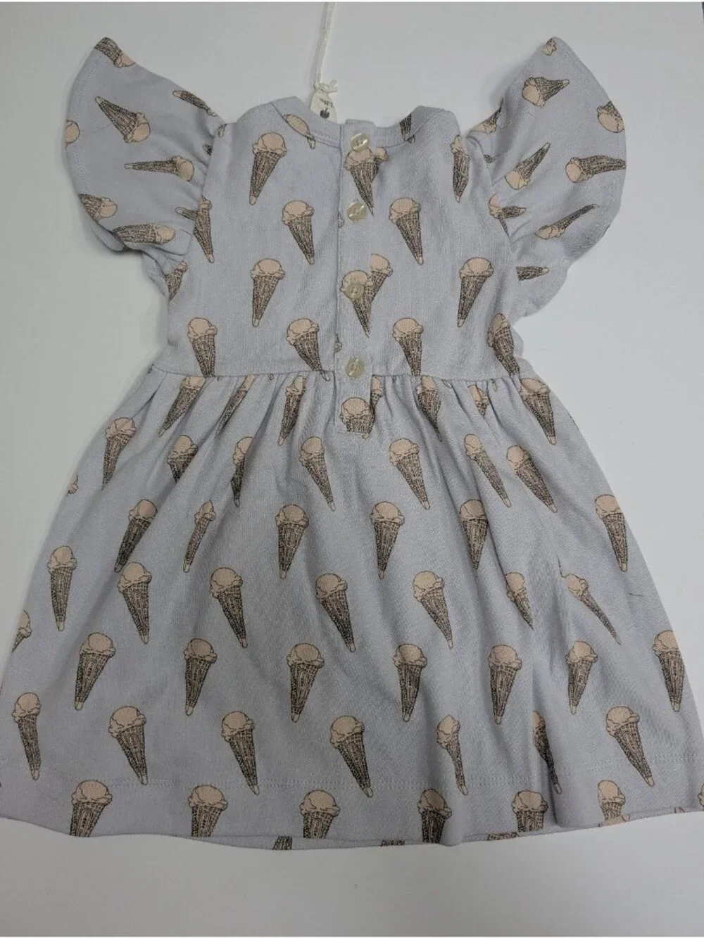 Kate Quinn Organic Cotton Flutter Sleeve Dress 12-18 Ice Cream Cone Blue Cones